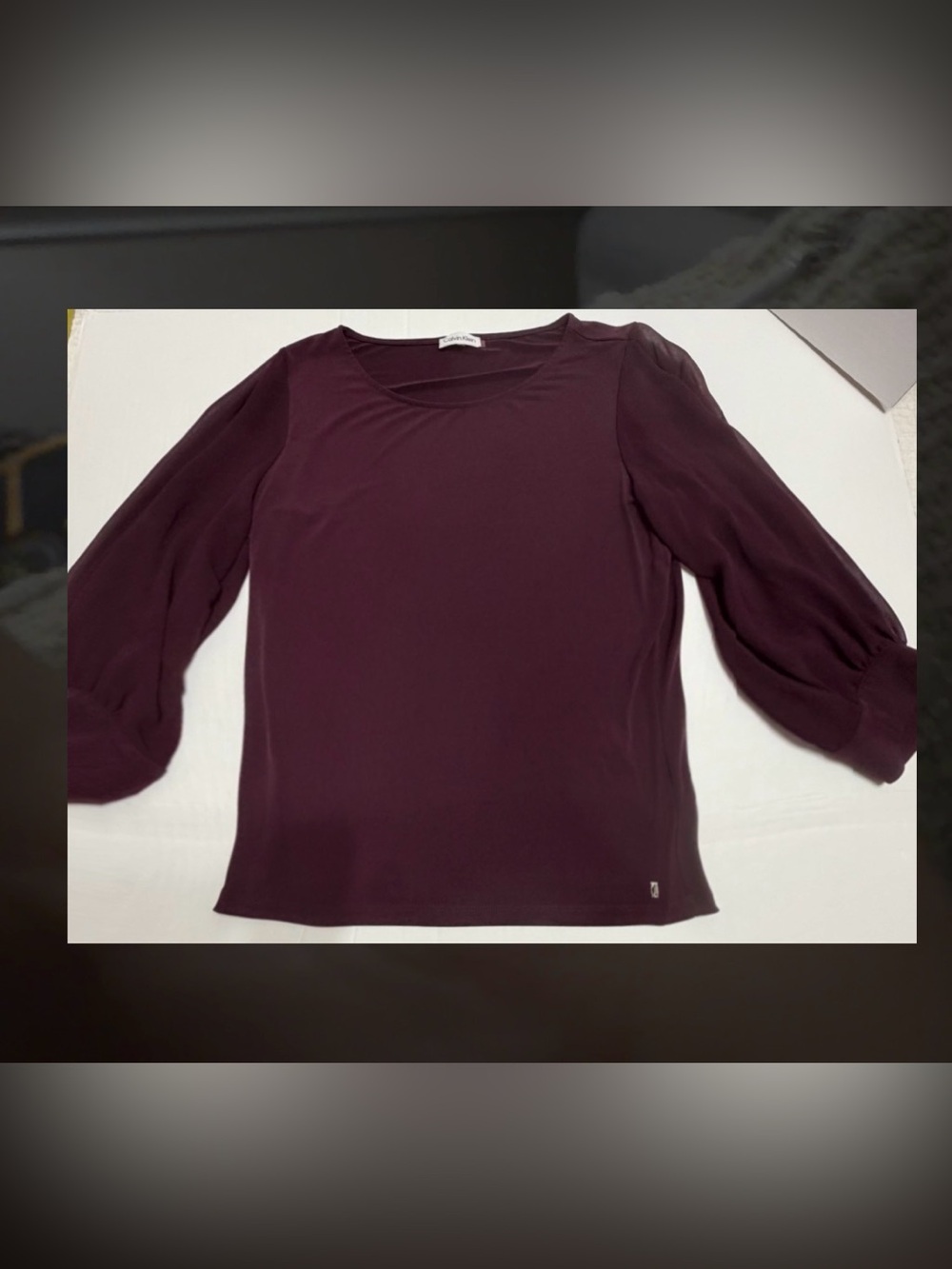 Calvin Klein Women's Long Sleeve Blouson Top in Deep Plum, XL